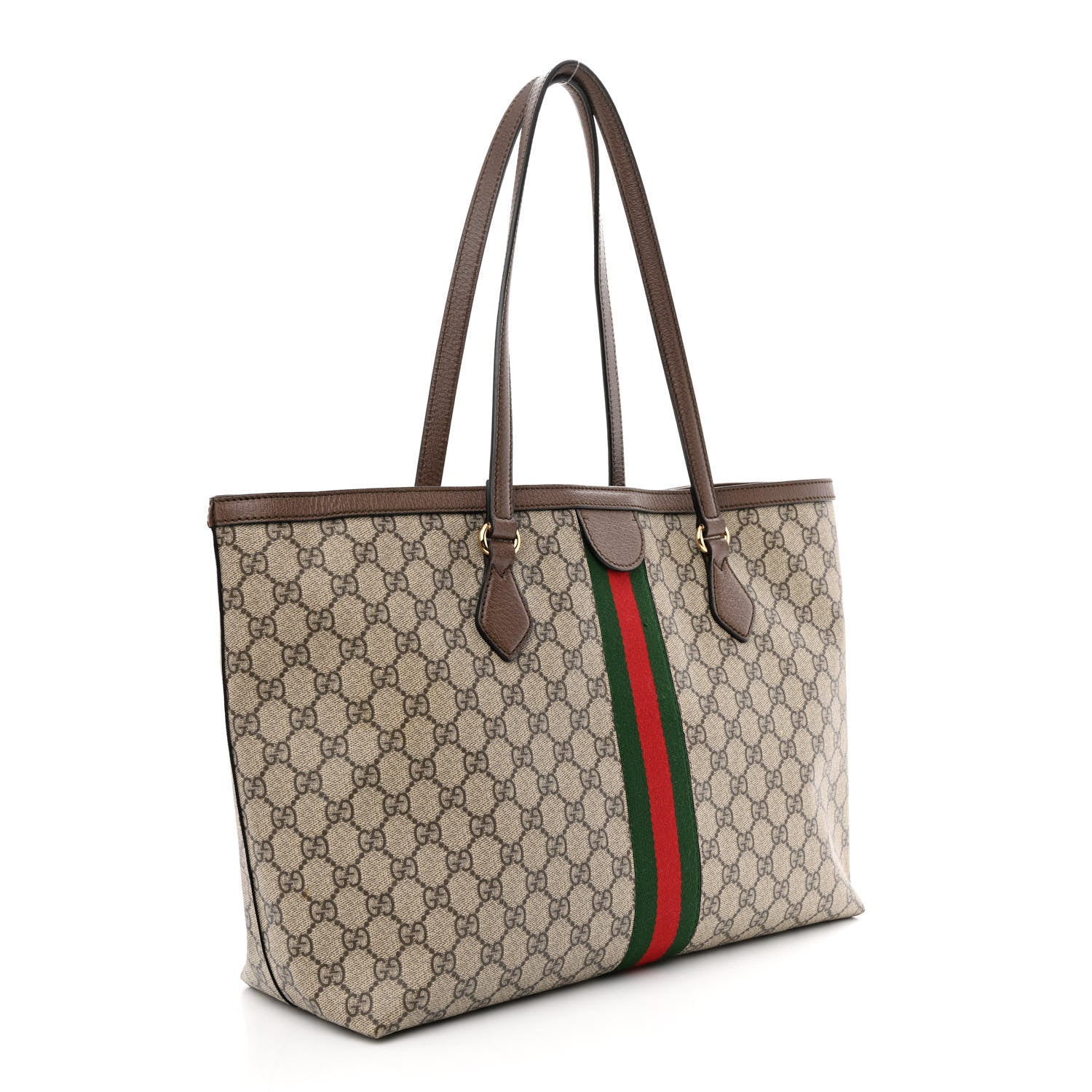 Gucci GG Supreme Monogram Textured Calfskin Web Medium Ophidia Shopping Tote Beige Ebony New Acero 3 of 13
