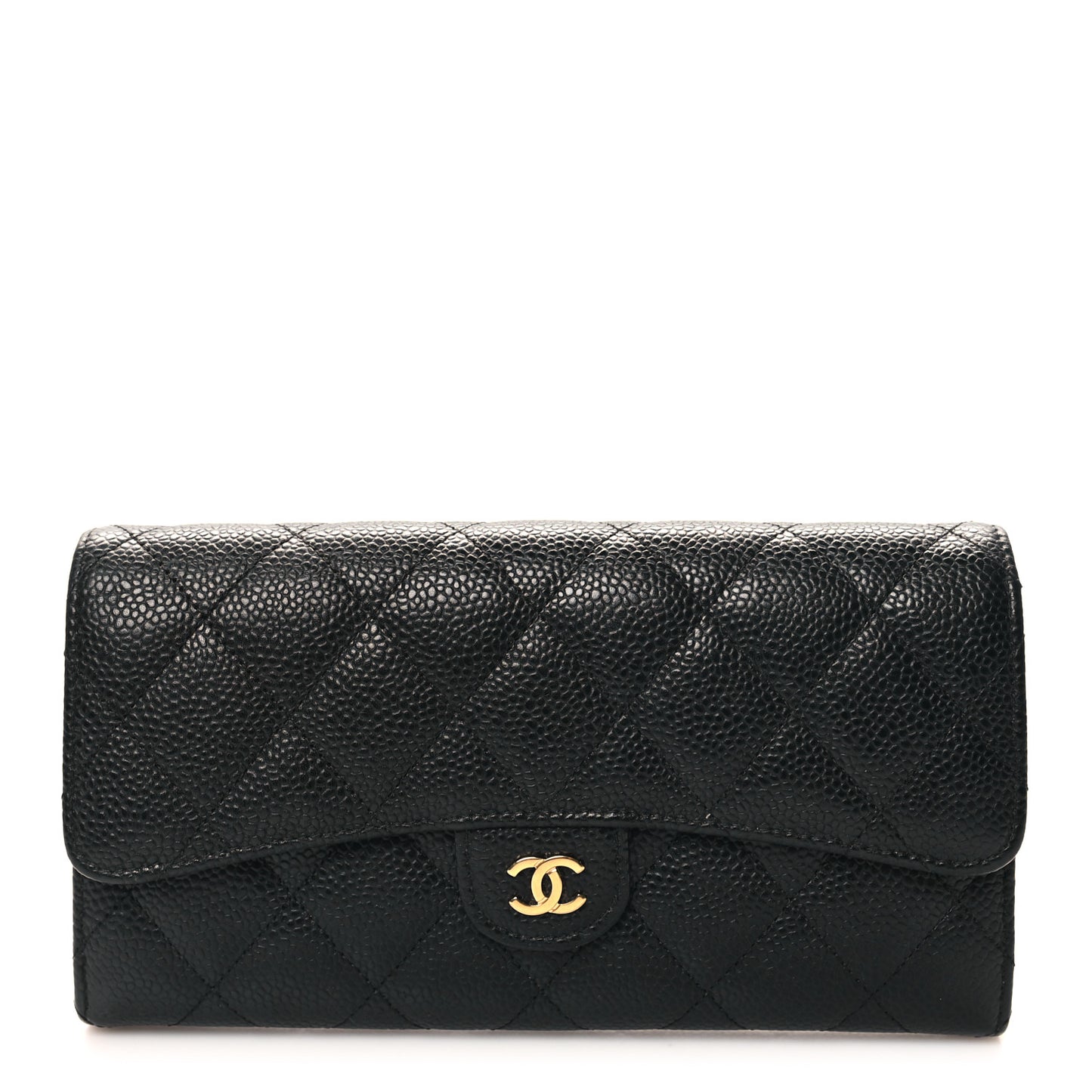 Caviar Quilted Large Gusset Flap Wallet Black