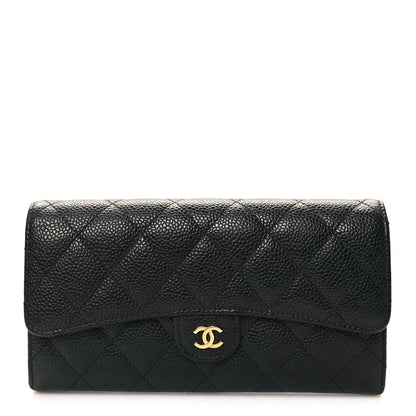 Chanel Caviar Quilted Large Gusset Flap Wallet Black 1 of 8