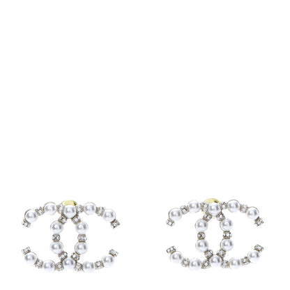 Chanel Pearl Crystal Nefertiti CC Earrings Gold 1 of 5