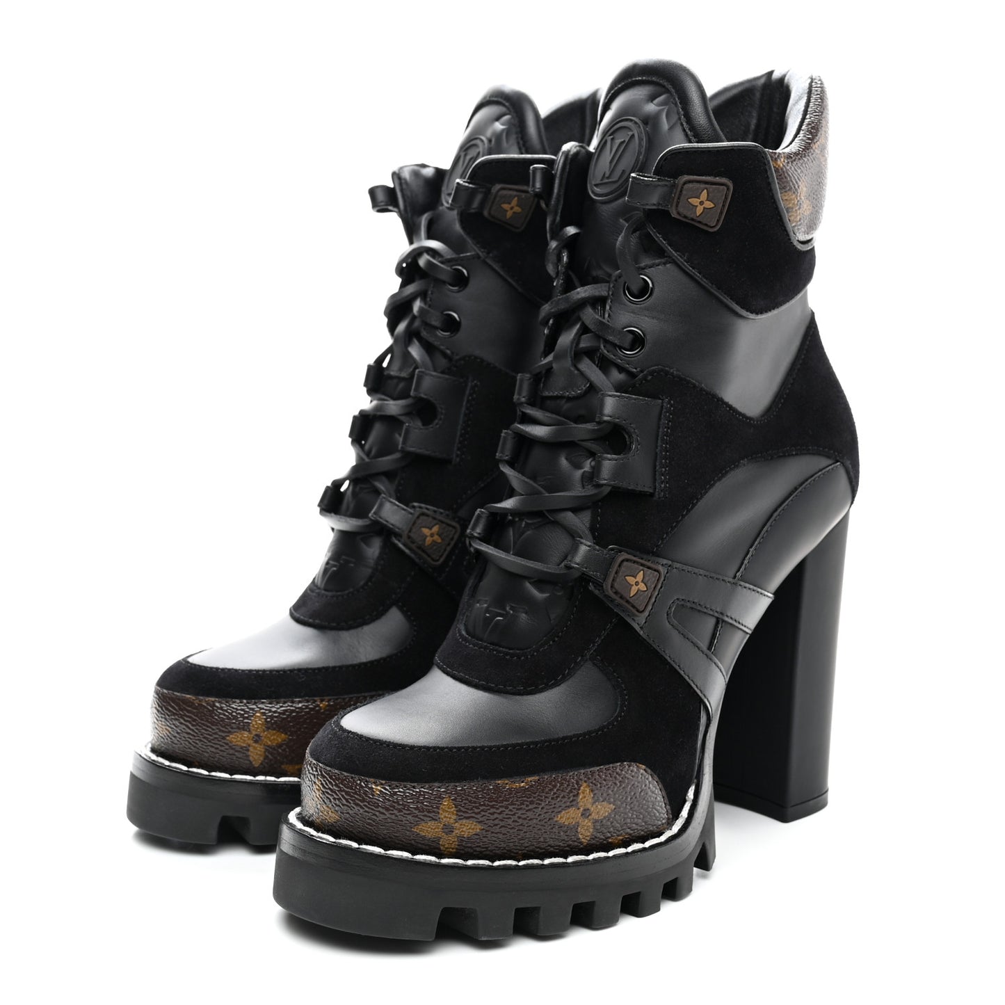 Suede Calfskin Monogram Star Trail Ankle Boots 37 Black