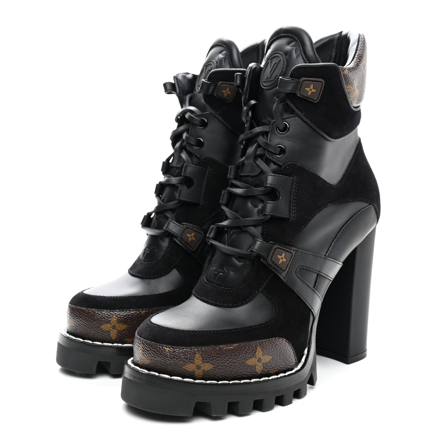 Louis Vuitton Suede Calfskin Monogram Star Trail Ankle Boots 37 Black 3 of 9