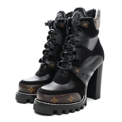 Louis Vuitton Suede Calfskin Monogram Star Trail Ankle Boots 37 Black 3 of 9