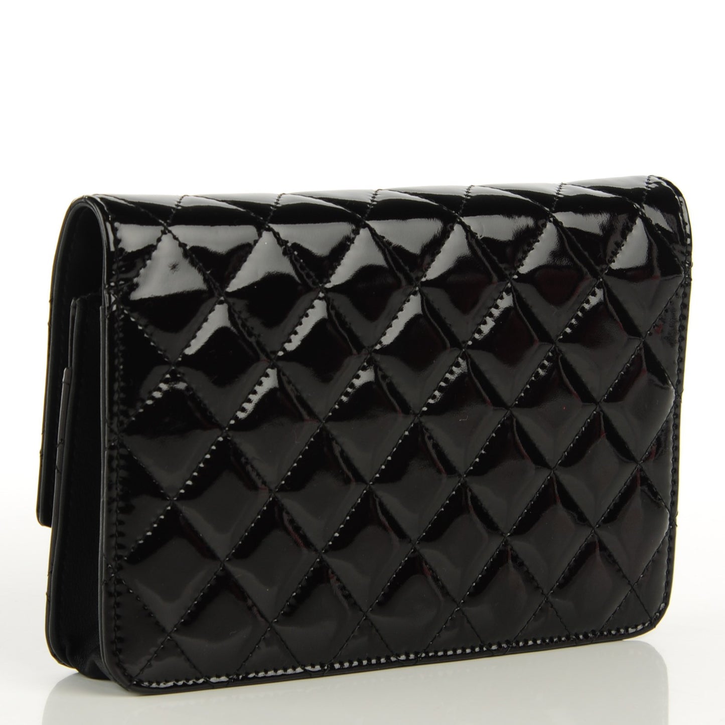 Patent Quilted Brilliant Wallet On Chain WOC Black