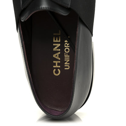 Chanel Calfskin Elastic Lace Up Cap Toe CC Loafers 39 Black 7 of 9