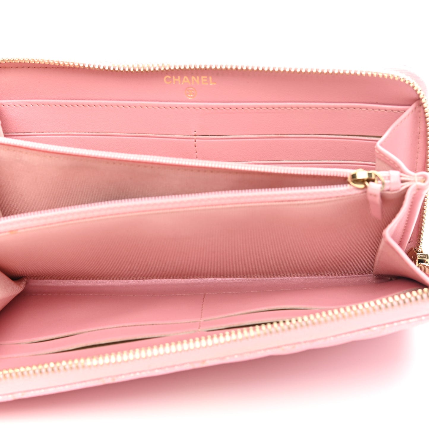 Iridescent Caviar Quilted Large Zip Around Wallet Pink