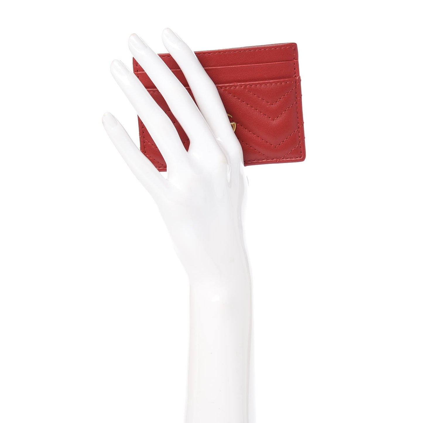 Calfskin Matelasse GG Marmont Card Holder Hibiscus Red