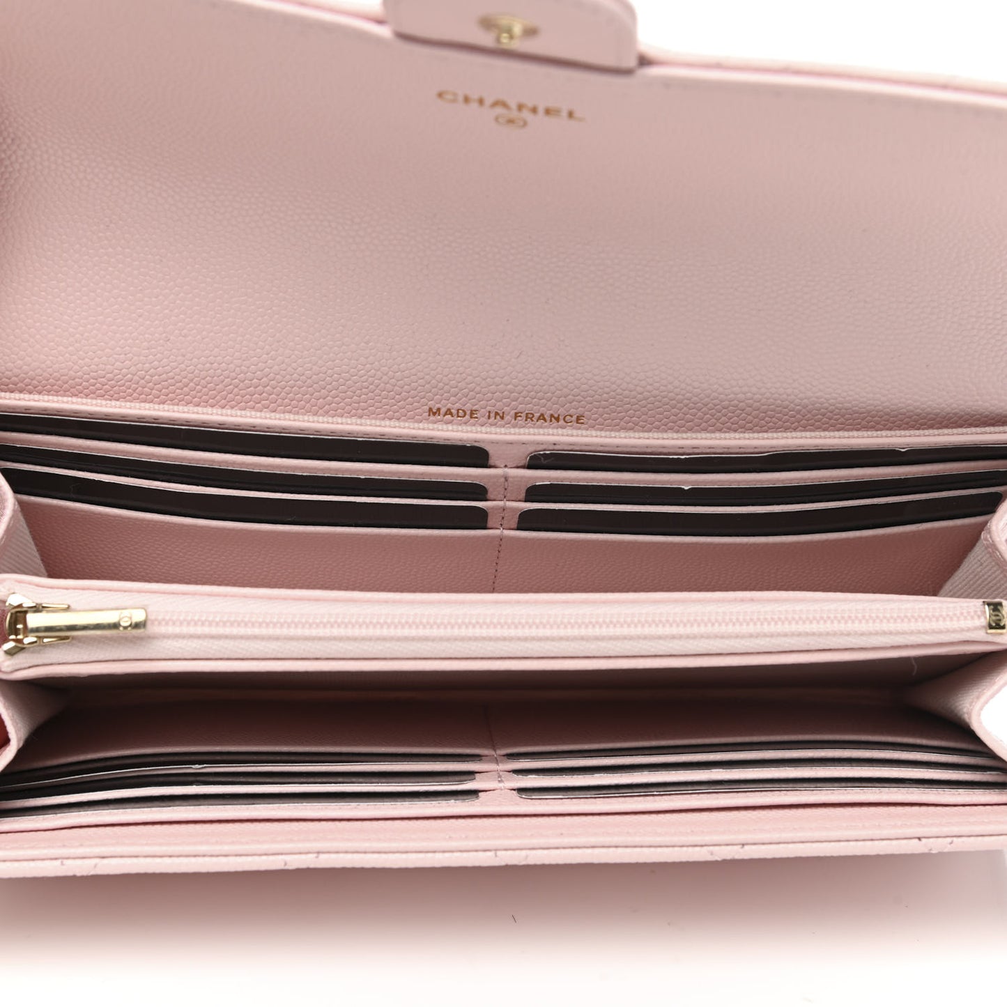Caviar Quilted Large Gusset Flap Wallet Light Pink