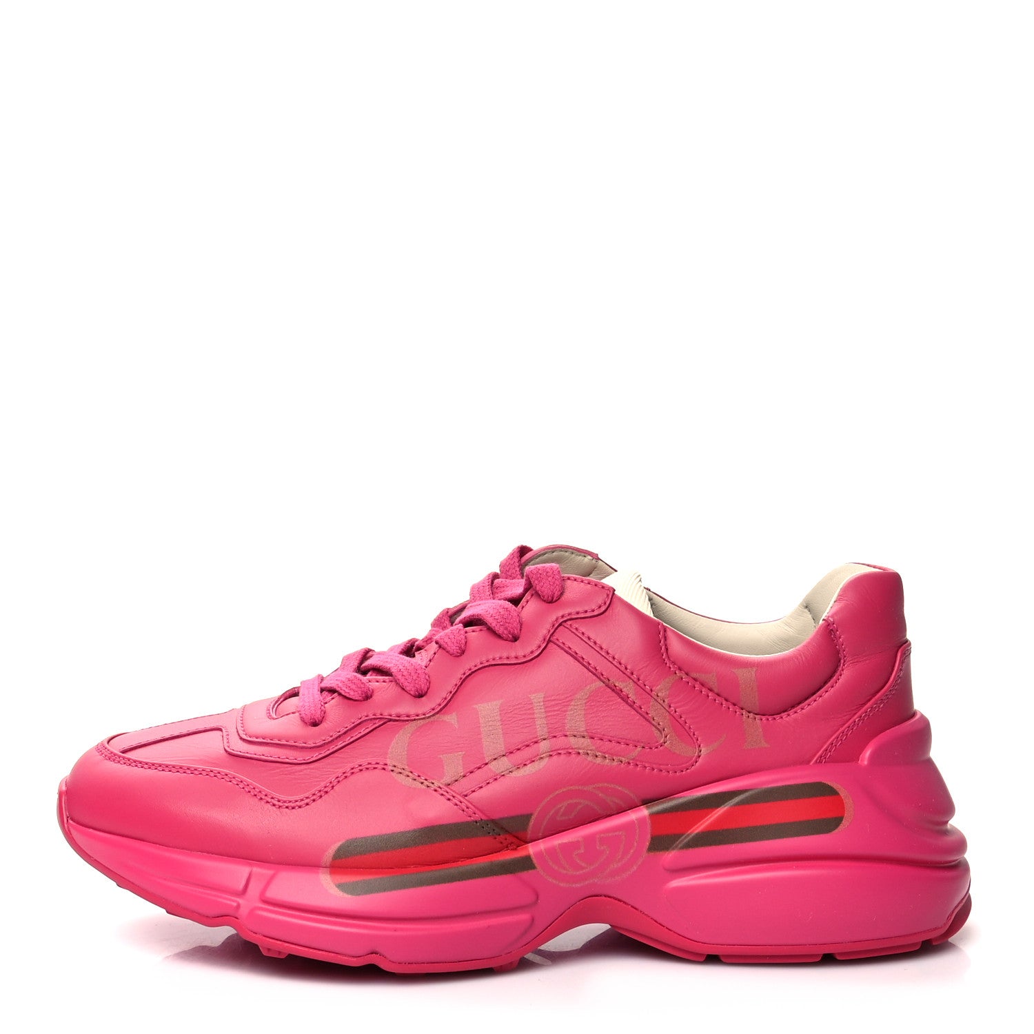 Gucci Calfskin Logo Womens Rhyton Sneakers 38 Box Pink 1 of 8
