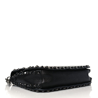 Valentino Garavani Pebbled Calfskin Onyx Medium Rockstud Rolling Flap Saddle Bag Black 4 of 9