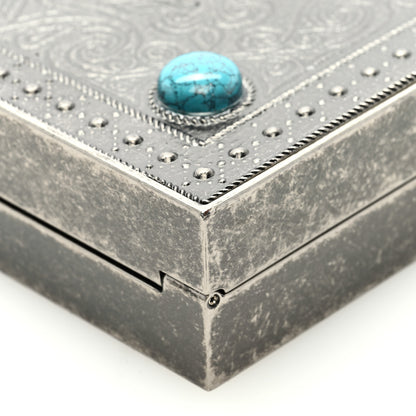 Saint Laurent Metal Turquoise Studded Minaudiere Tuxedo Box Clutch Silver 8 of 8