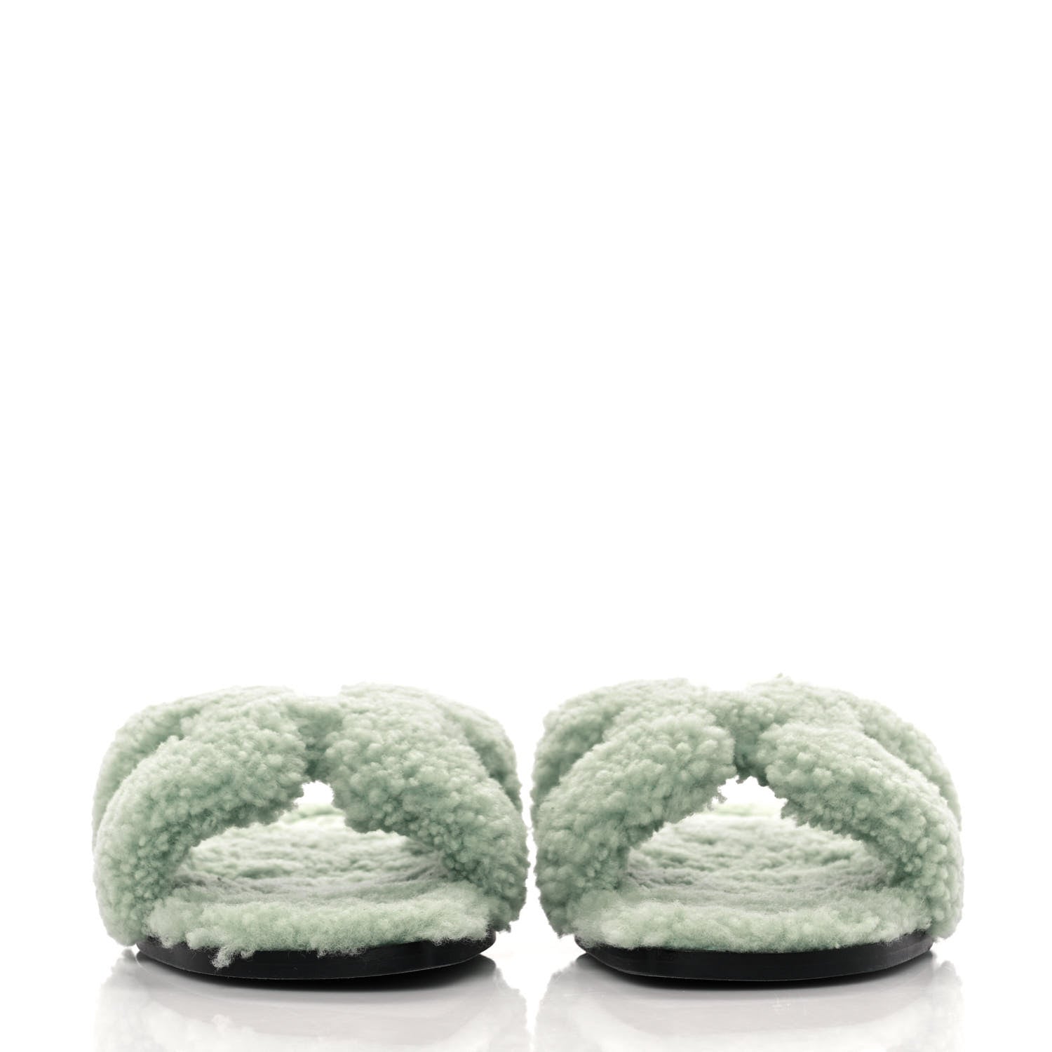 Hermes Woolskin Oran Sandals 39 Vert D’Eau 2 of 7