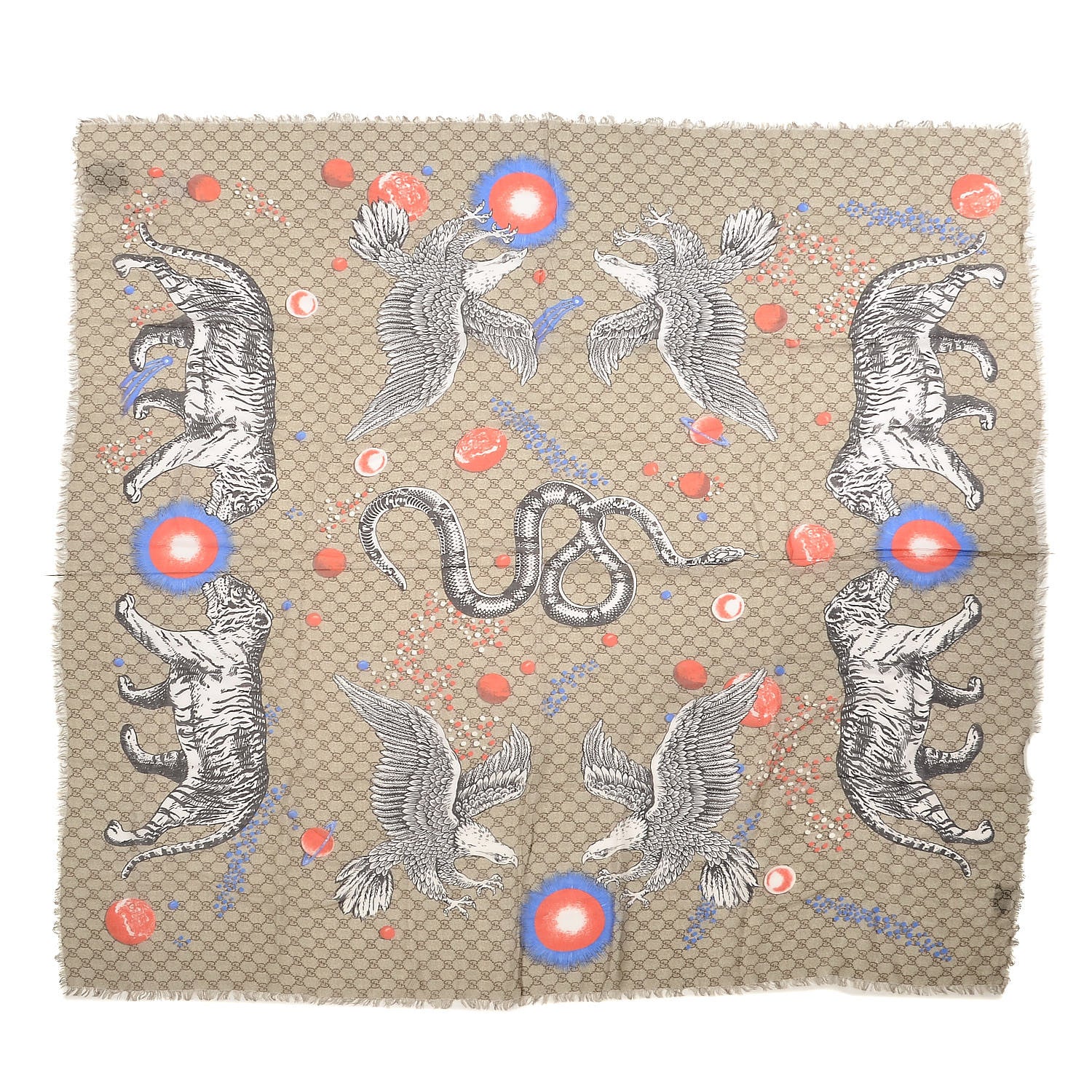 Gucci Silk Monogram Space Animals Scarf Beige 3 of 6
