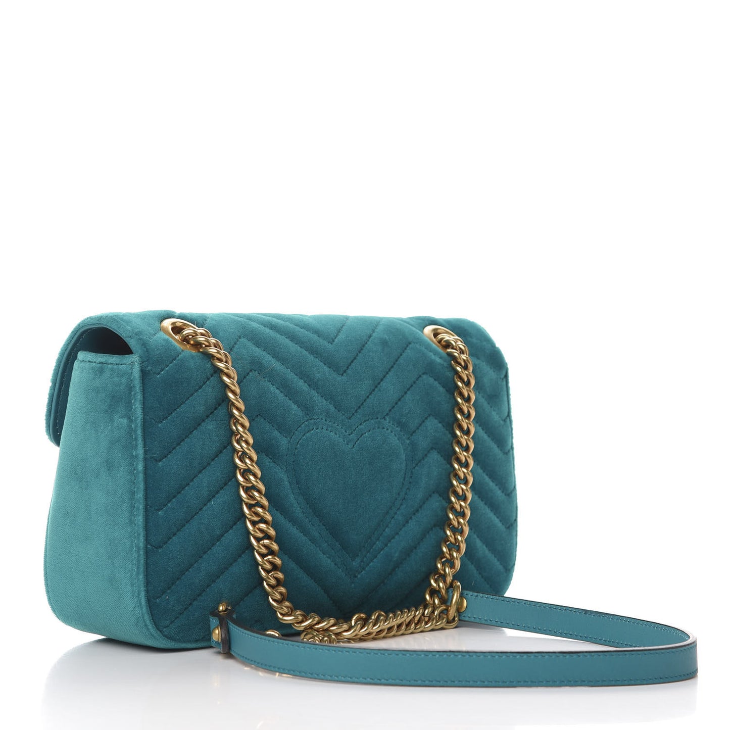 Velvet Matelasse Small GG Marmont Shoulder Bag Pavone Cyan