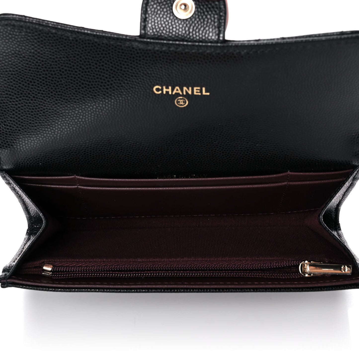 Caviar Quilted Medium Gusset Flap Wallet Black