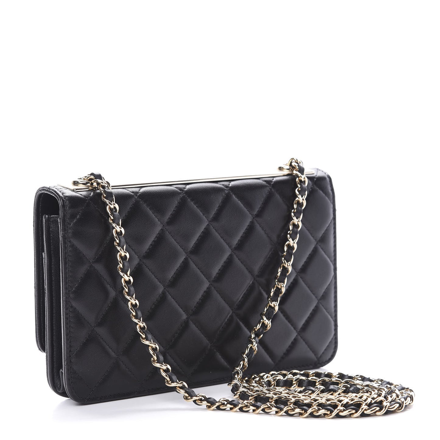 Lambskin Quilted Trendy CC Wallet On Chain WOC Black