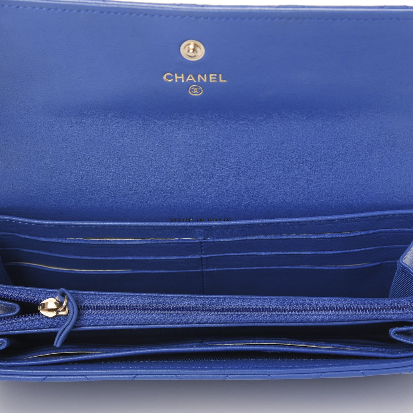 Lambskin Quilted Large Gusset Flap Wallet Blue