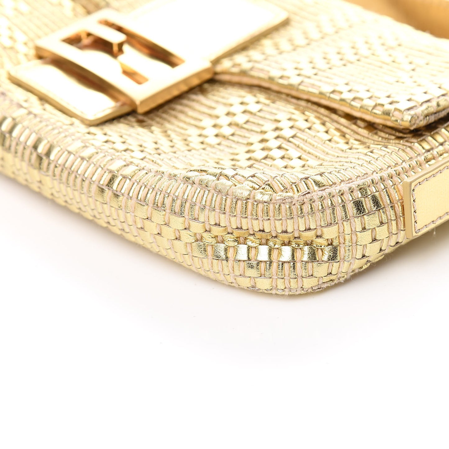 Canvas Metallic Calfskin Woven FF Baguette Gold