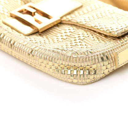 Fendi Canvas Metallic Calfskin Woven FF Baguette Gold 9 of 14