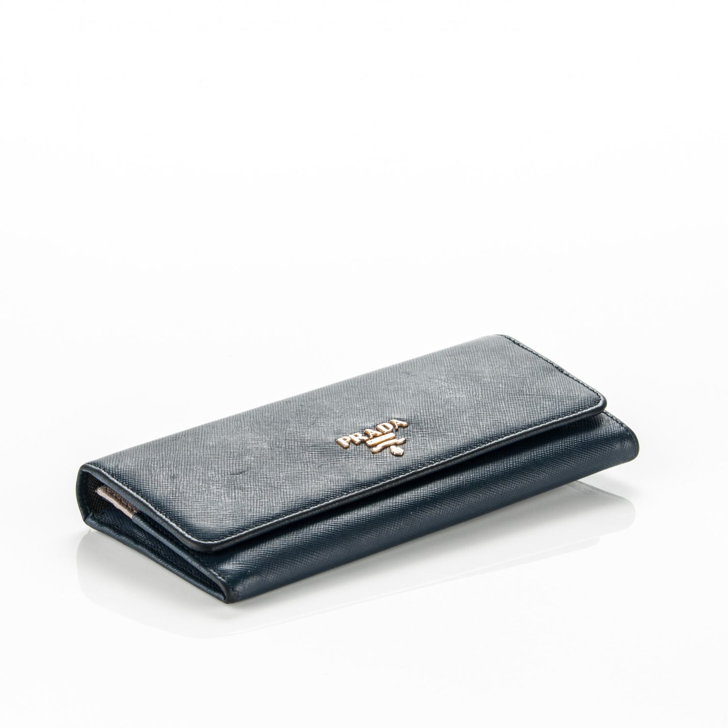 Saffiano Bi-Color Metal Continental Flap Wallet Blue