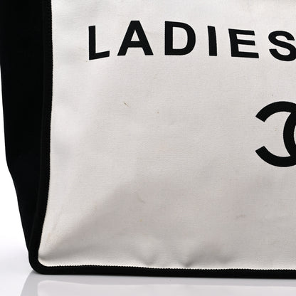 Chanel Canvas Calfskin Large Let's Demonstrate Tote White Black 13 of 14