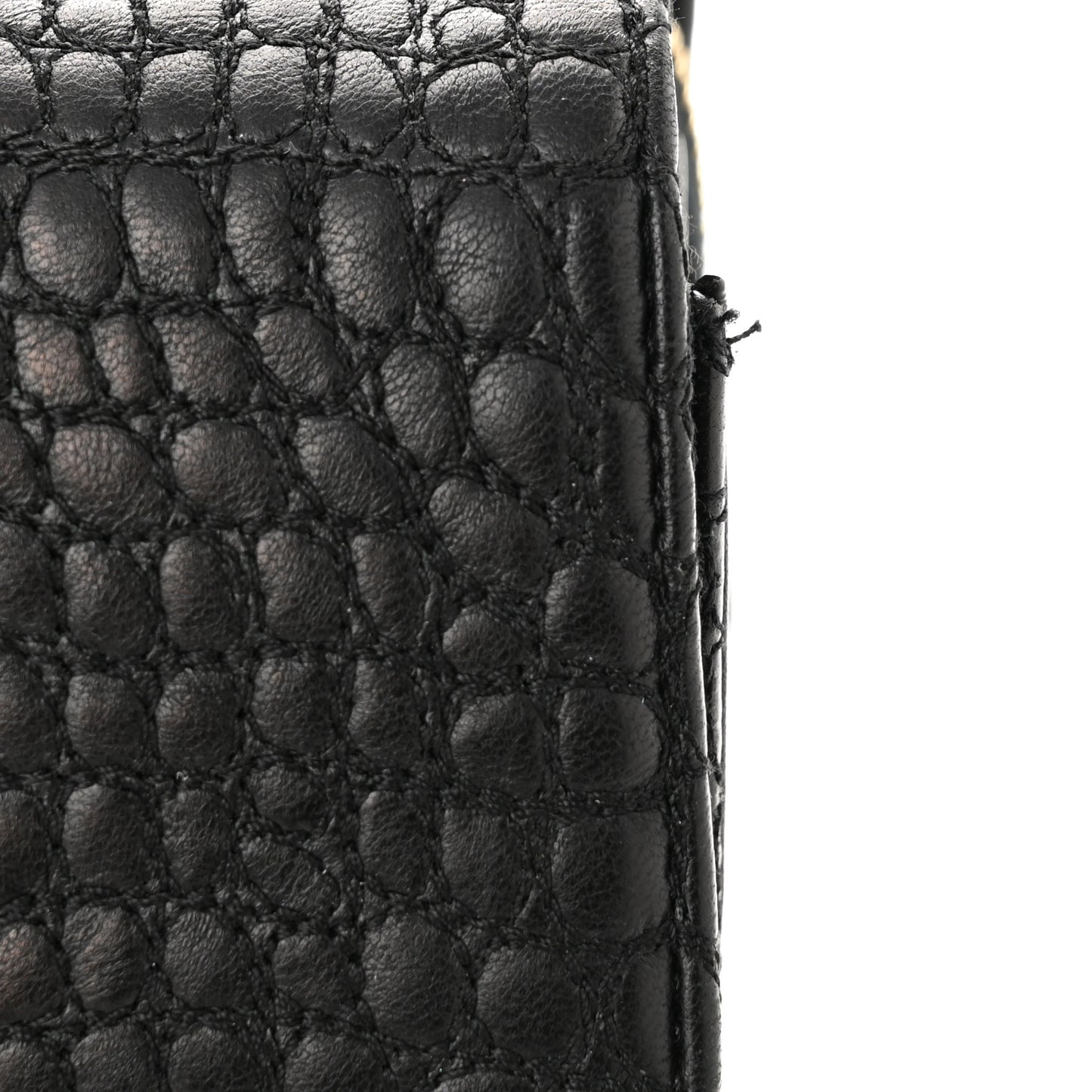 Nappa Calfskin Crocodile Trapuntata Demi Jour Shoulder Bag Black