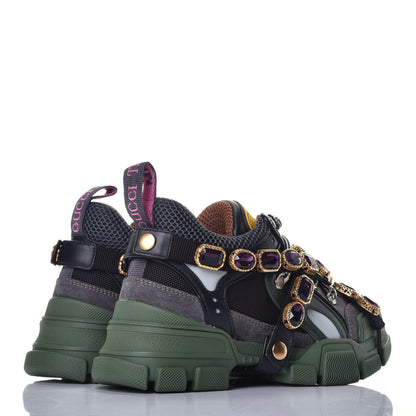 Gucci X SEGA Mesh Suede Calfskin Removable Crystals Flashtrek Sneakers 35.5 Loess Black Olive Green 4 of 8
