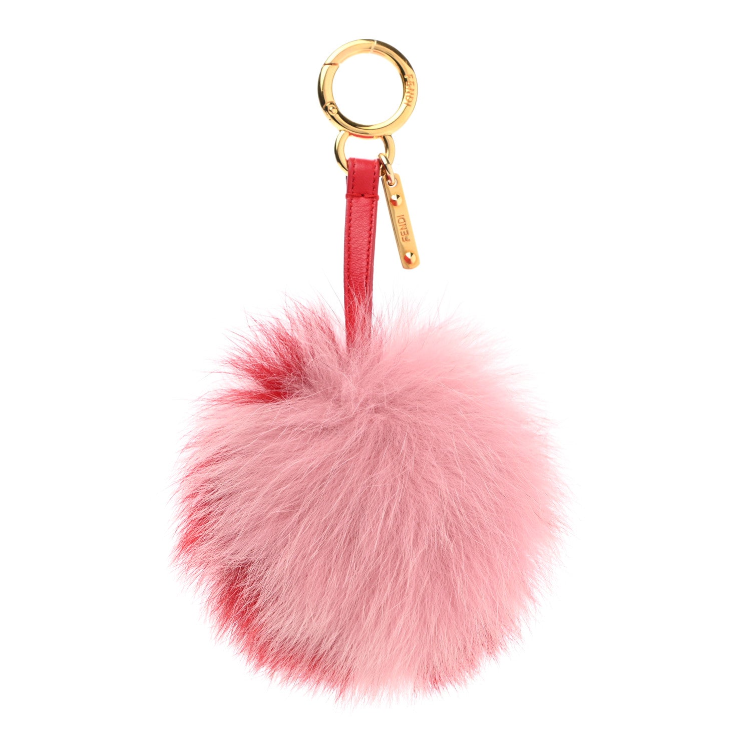 Fendi Fox Fur Pom Pom Bag Charm Red Pink 1 of 4