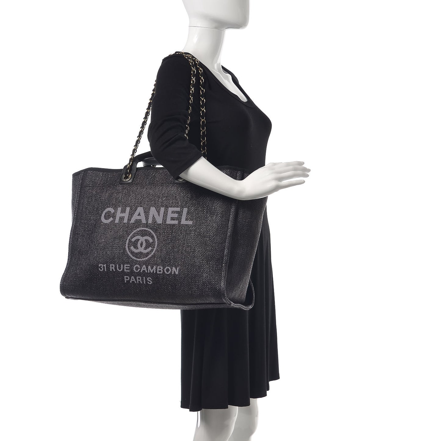 Woven Straw Raffia Large Deauville Tote Black