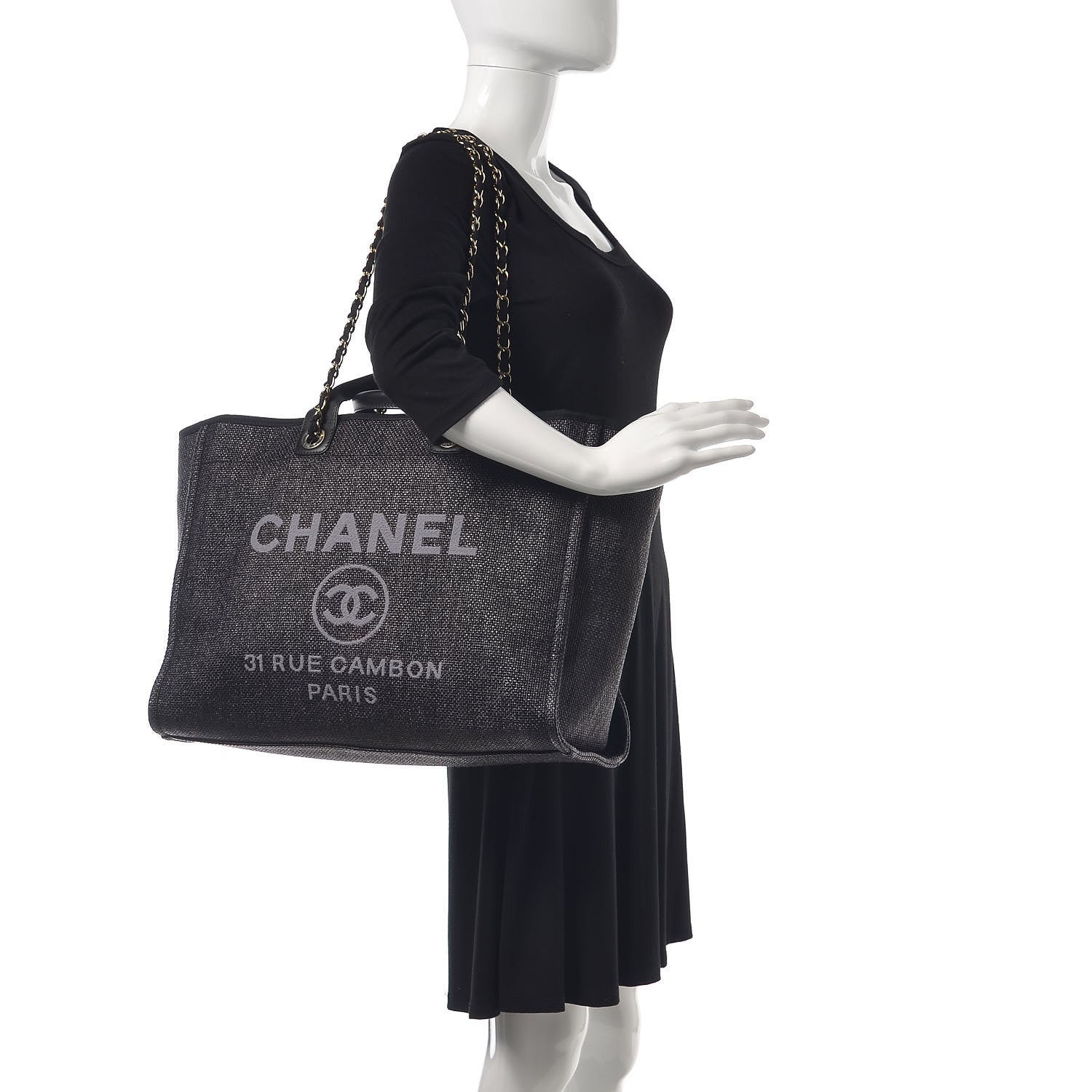 Chanel Woven Straw Raffia Large Deauville Tote Black 2 of 7