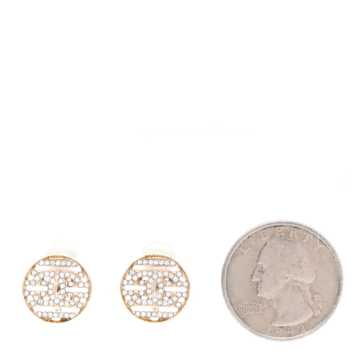 Chanel Crystal CC Round Clip On Earrings Gold 2 of 5