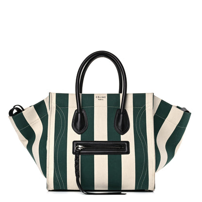 Celine Cotton Canvas Striped Medium Phantom Luggage White Green 1 of 25