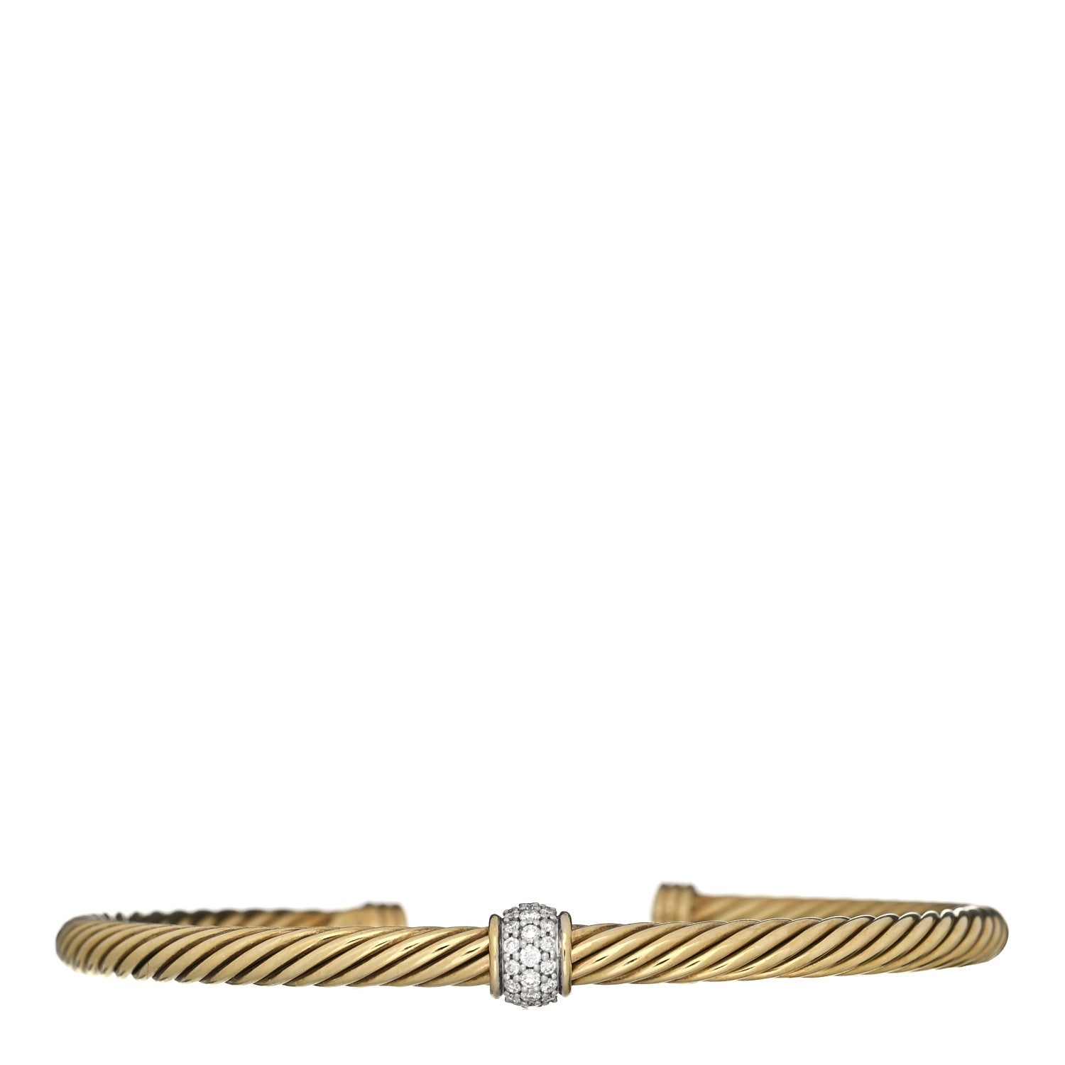 David Yurman 18K Yellow Gold Diamond 4mm Cable Classics Single Station Bracelet 1 of 3