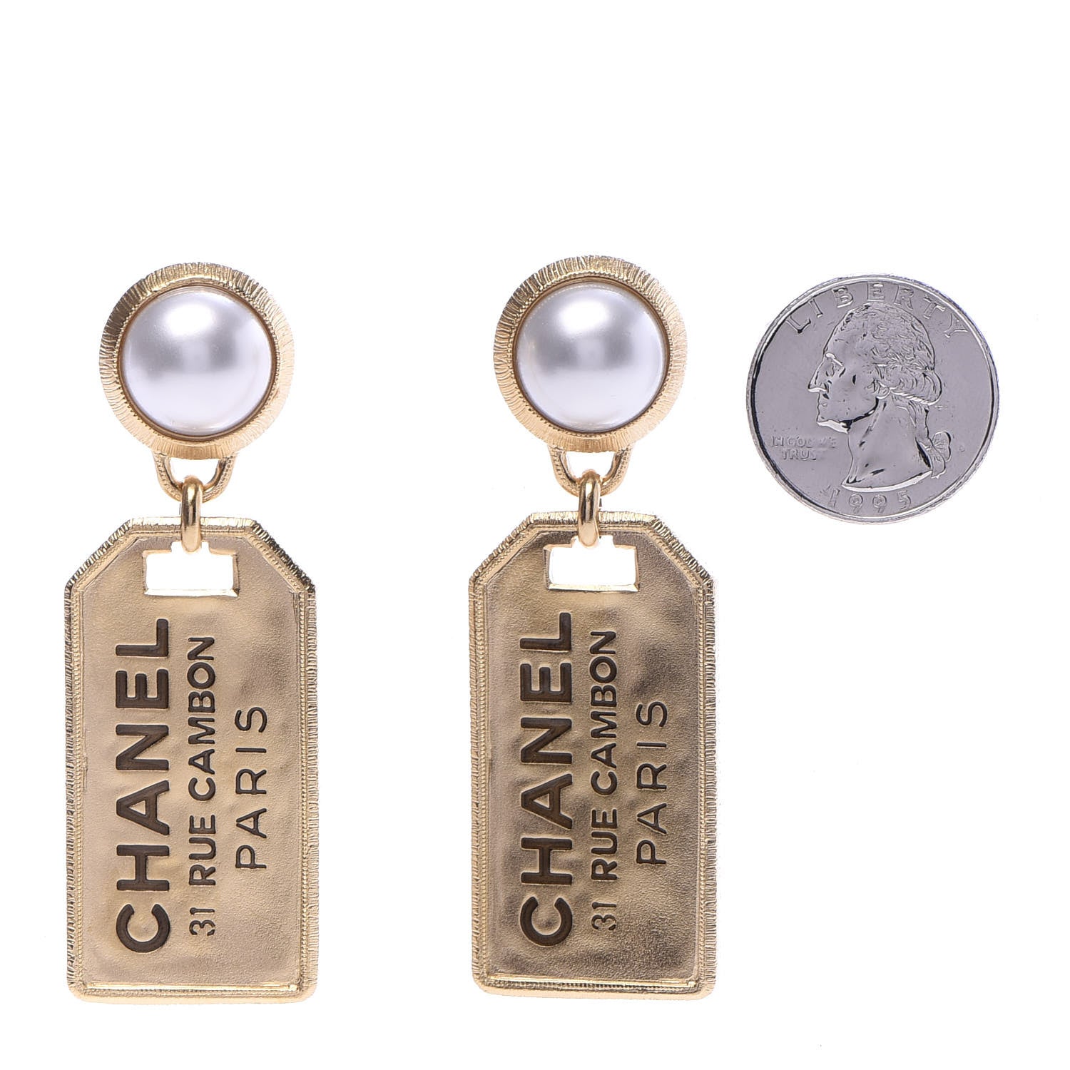 Chanel Pearl CC Tags Drop Earrings Gold 2 of 5