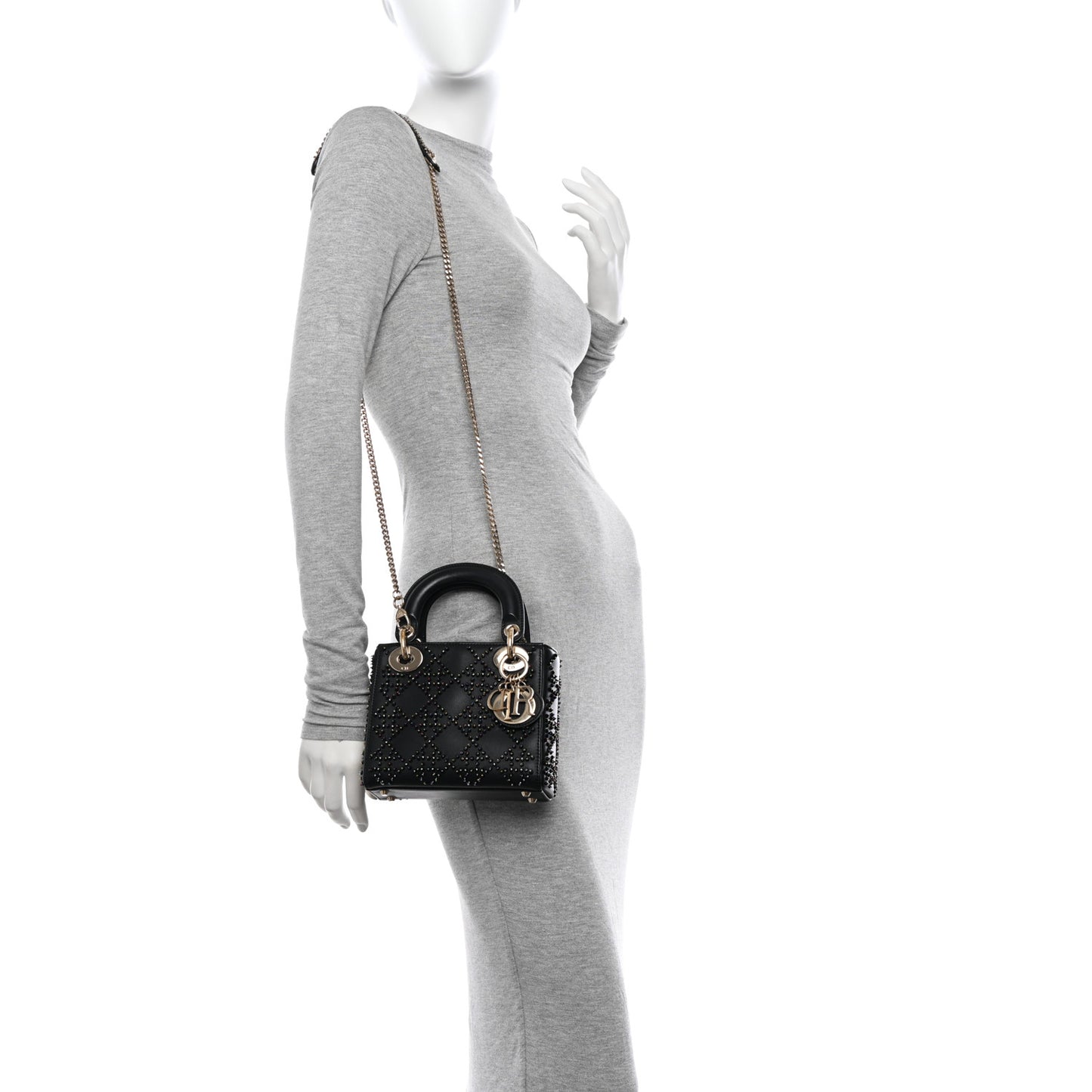 Lambskin Cannage Beaded Embroidery Mini Lady Dior Black