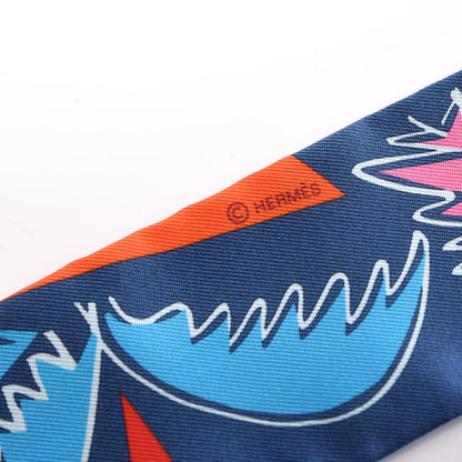 Hermes Silk Sea Surf and Fun Twilly Marine Rose Rouge 5 of 5