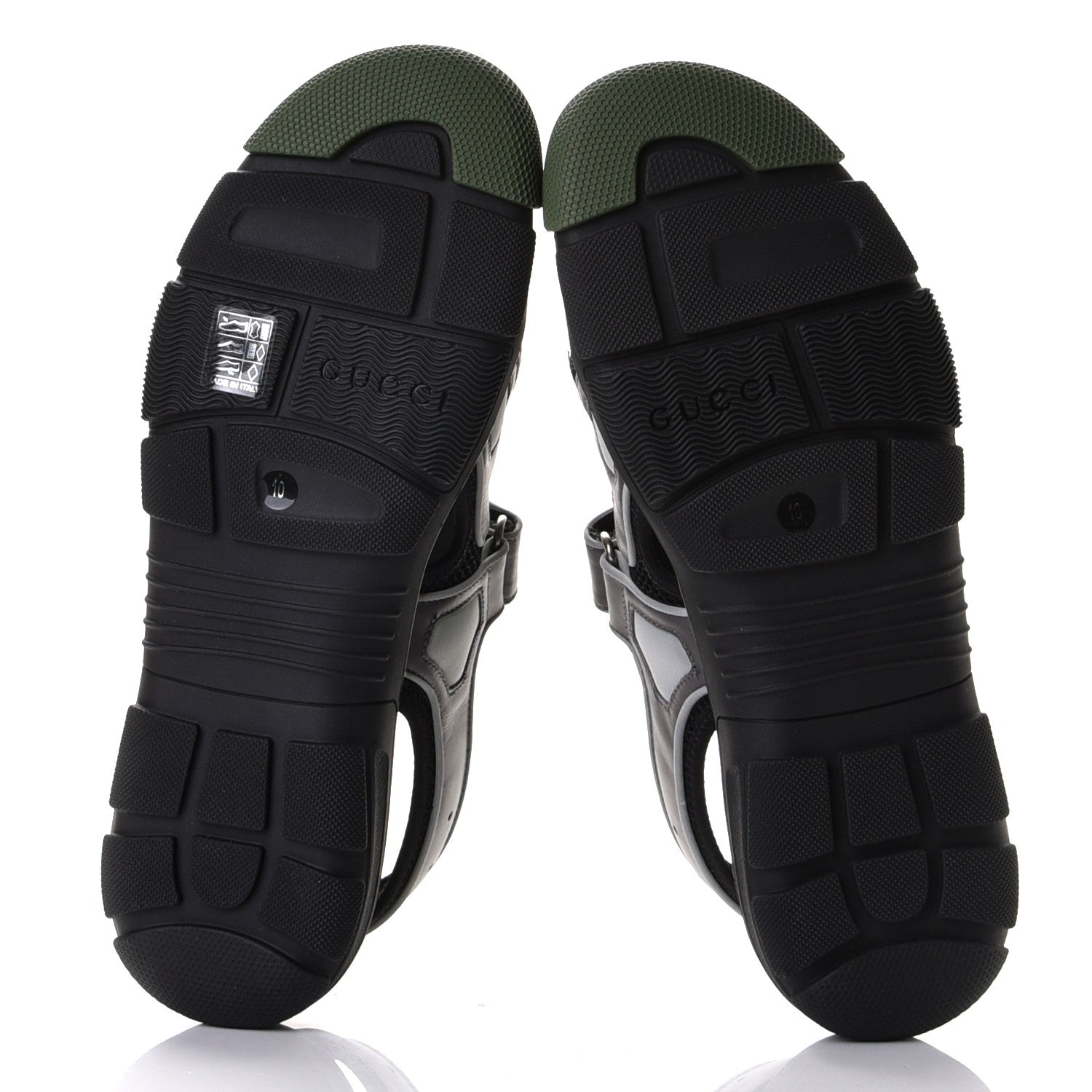 Gucci Mesh Fabric Mens Tinsel Sport Sandals 10 Black Silver Green 6 of 8