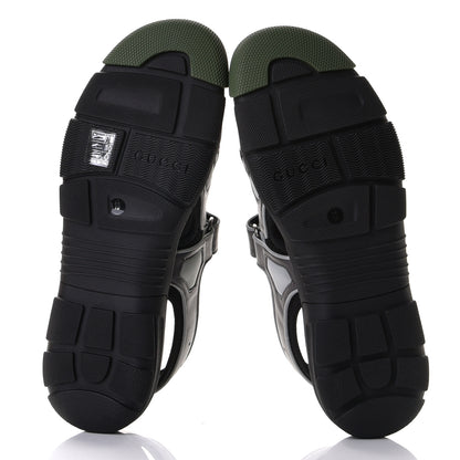 Gucci Mesh Fabric Mens Tinsel Sport Sandals 10 Black Silver Green 6 of 8