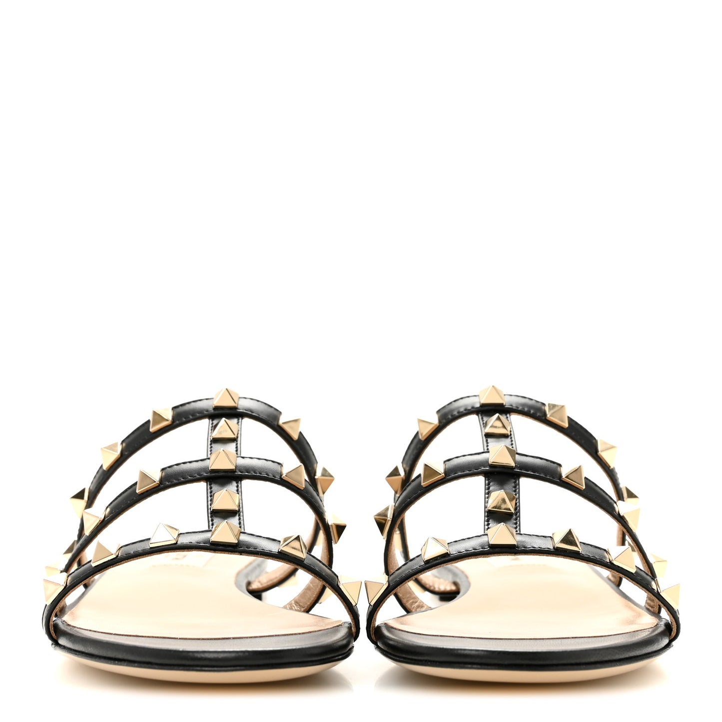 Nappa Rockstud Caged Flat Slide Sandals 37 Black