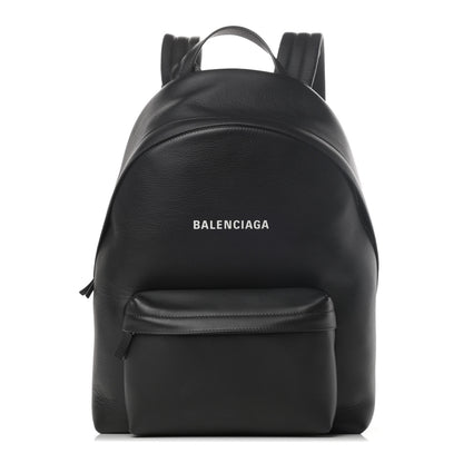 Balenciaga Smooth Calfskin Logo Everyday Backpack Black White 1 of 5