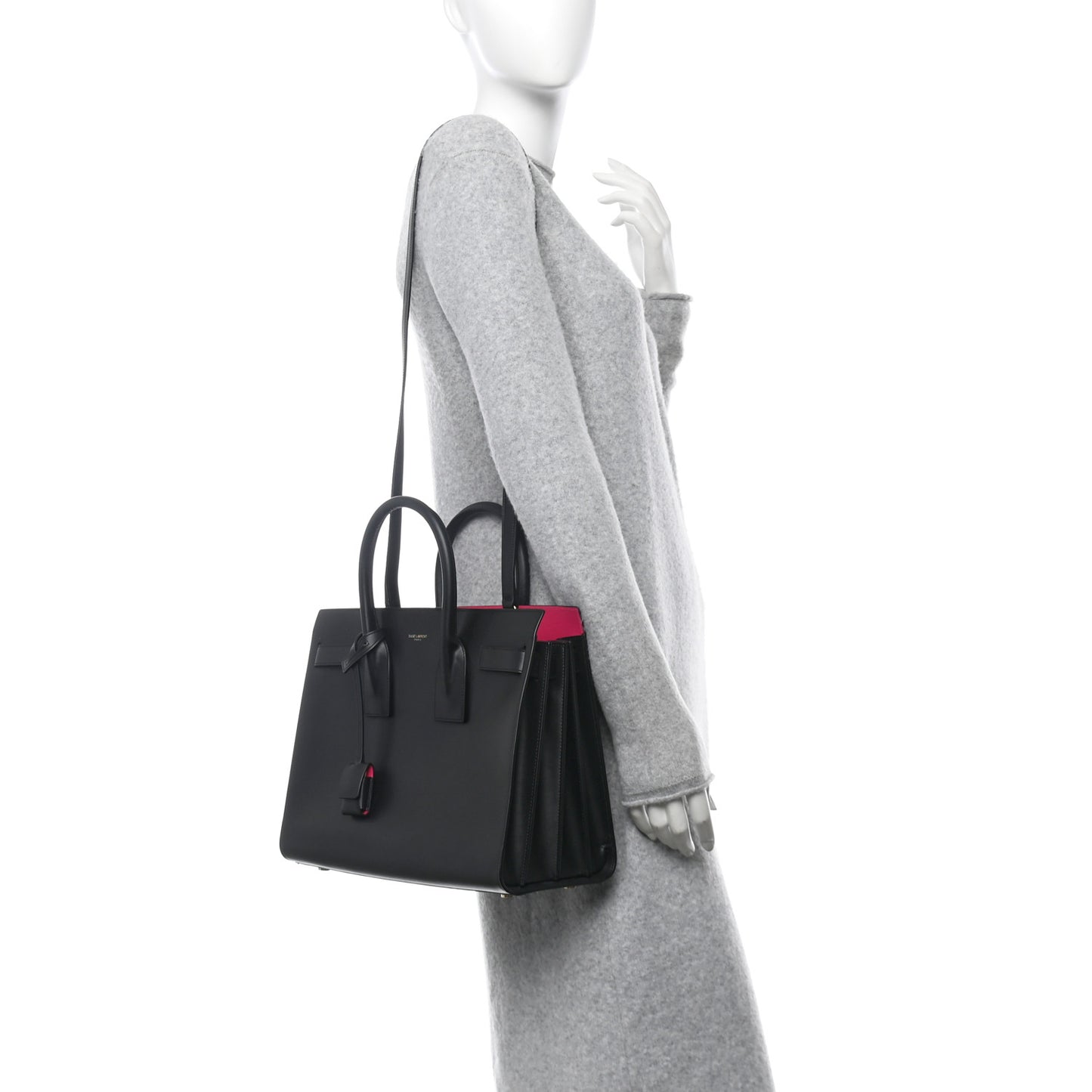 Calfskin Small Sac De Jour Black Fuchsia