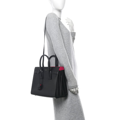 Saint Laurent Calfskin Small Sac De Jour Black Fuchsia 2 of 10