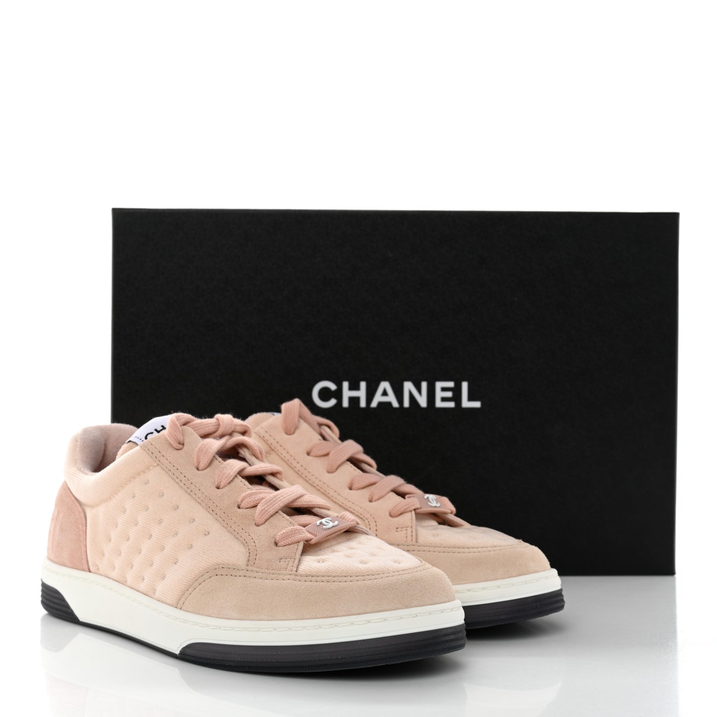 Fabric Suede Calfskin Logo Sneakers 36 Beige Pink
