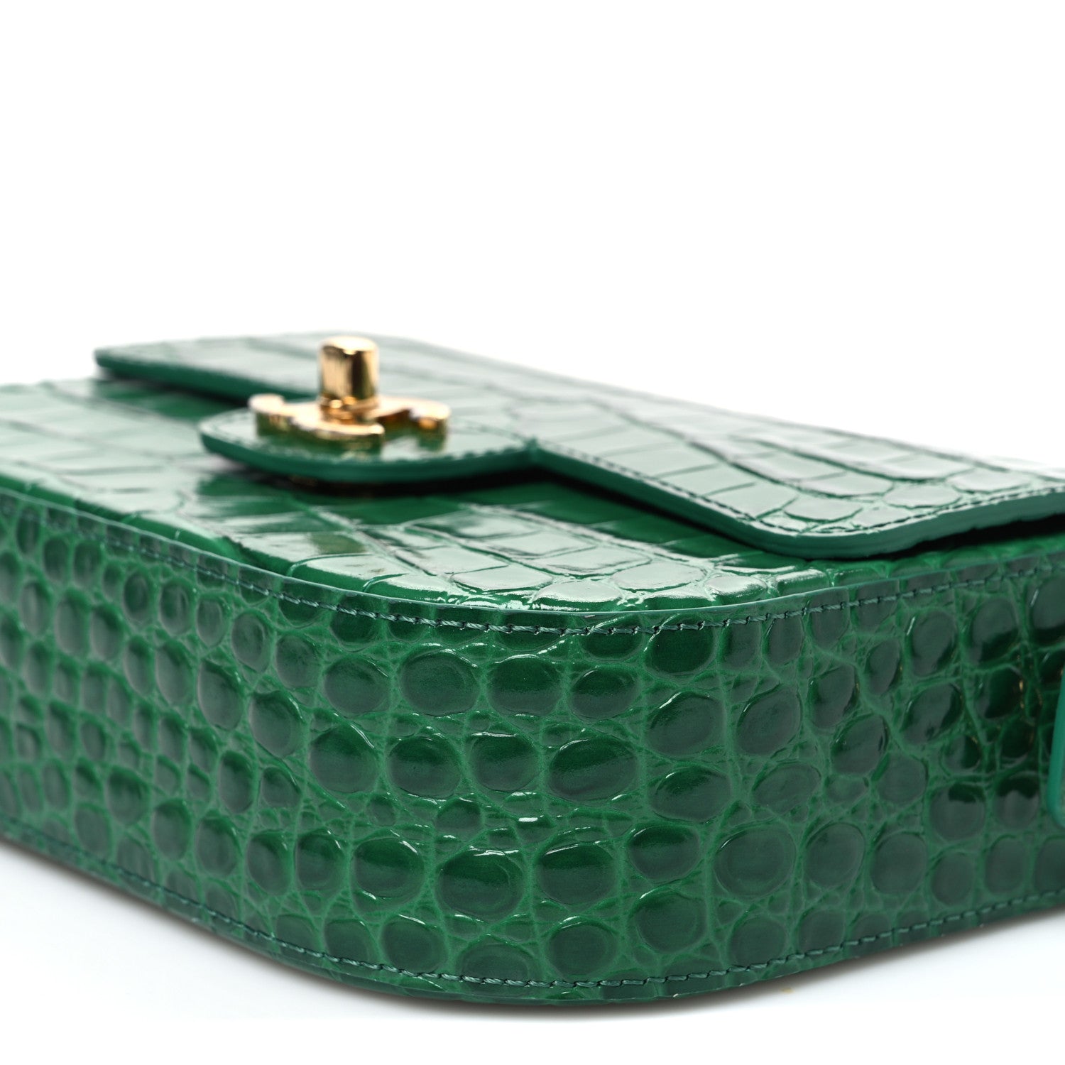 Chanel Crocodile Embossed Calfskin Turn Around Mini Flap Bag With Top Handle  Green 10 of 11