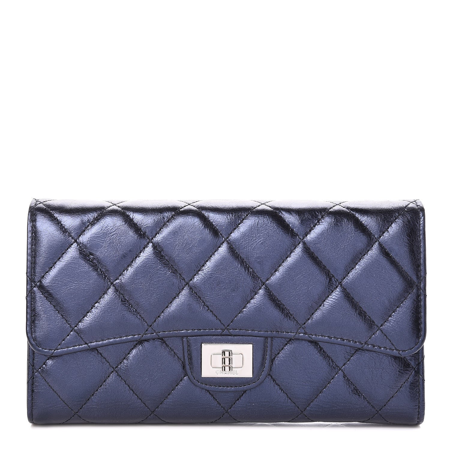Chanel Metallic Aged Calfskin Quilted Reissue Long Flap Wallet Dark Navy Blue 1 of 14