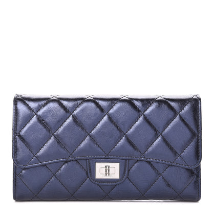 Chanel Metallic Aged Calfskin Quilted Reissue Long Flap Wallet Dark Navy Blue 1 of 14