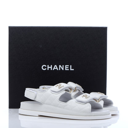 Chanel Grained Calfskin Velcro Dad Sandals 37.5 White 9 of 9