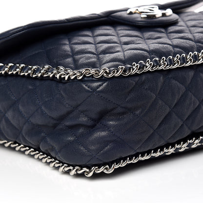 Chanel Washed Lambskin Quilted Chain Around Maxi Flap Dark Navy Blue 5 of 11