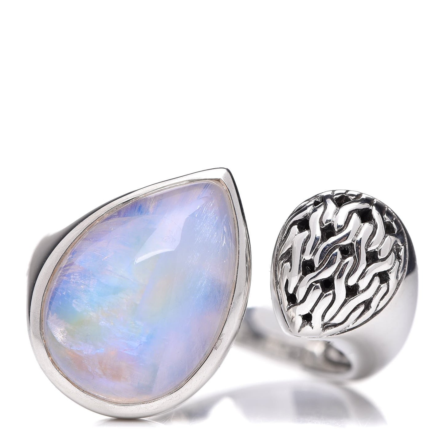 Sterling Silver Rainbow Moonstone Droplet Bypass Ring 57 8