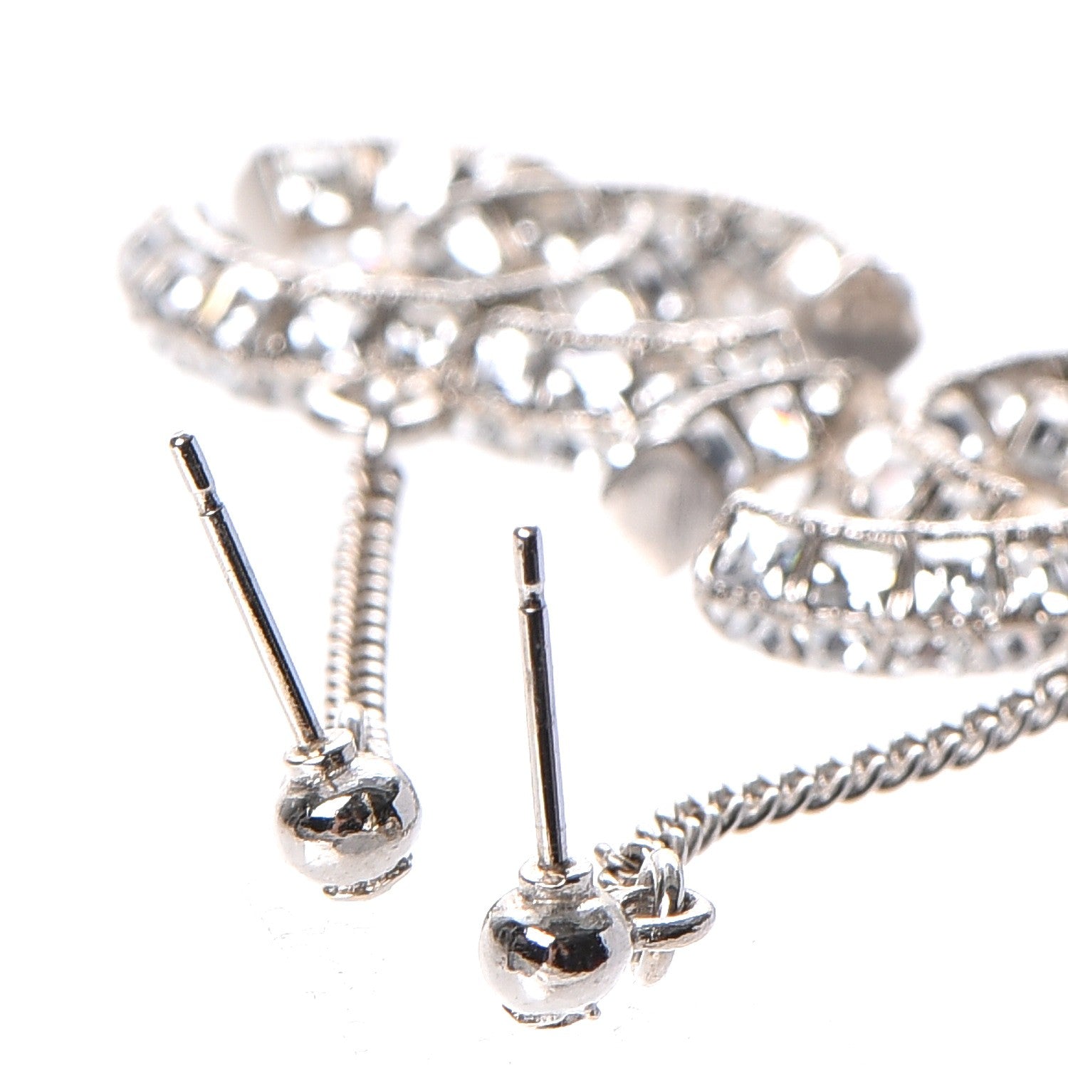 Chanel Baguette Crystal CC Dangle Earrings Silver 3 of 5